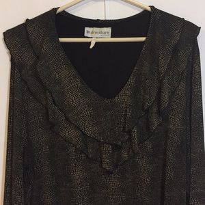 Dressbarn Woman Blouse Faux Snakeskin Neck Ruffle